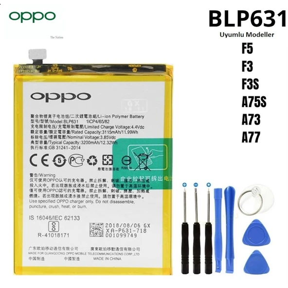 Oppo F3-F5 Pil Batarya Blp631 + Tamir Seti ürün görseli