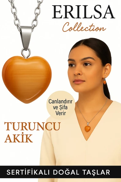 Sertifikalı Kalp Model Turuncu Akik Taşı Kolye – Canlılık, Kararlılık ve Günlük Enerji Desteği ürün görseli