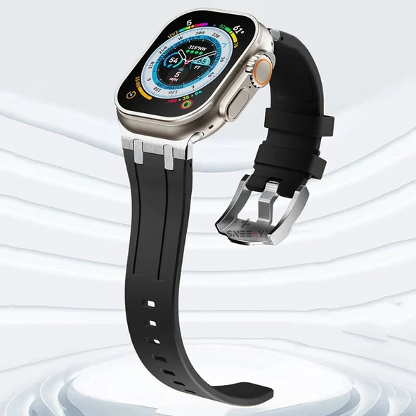 Sneezy Apple Watch 42-44-45-49MM İle Uyumlu Everest Tasarım Silikon Kordon  Siyah