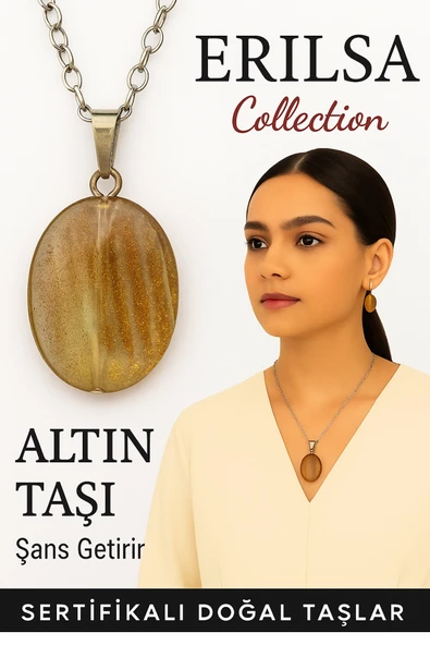Sertifikalı Oval Model Altın Taşı Kolye (Gold Stone) – Işıltılı Enerji, Cesaret ve Hedef Odaklılık ürün görseli