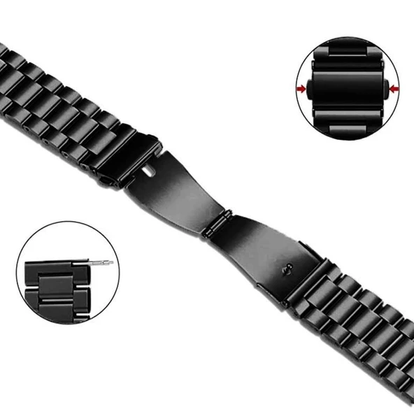 Samsung Galaxy Watch 4 5 Pro 40 42 44 45 46mm Uyumlu Kavisli Ironweft Döküm Çelik Metal Kordon  Siyah - 4