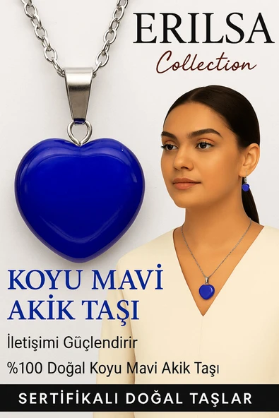 Sertifikalı Kalp Model Koyu Mavi Akik Taşı Kolye – Negatif Enerjiye Karşı Kalkan ve Ruhsal Arınma ürün görseli