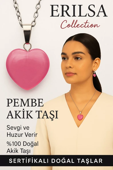 Sertifikalı Kalp Model Pembe Akik Taşı Kolye – Şefkat, Öz Sevgi ve Ruhsal Denge Taşı ürün görseli