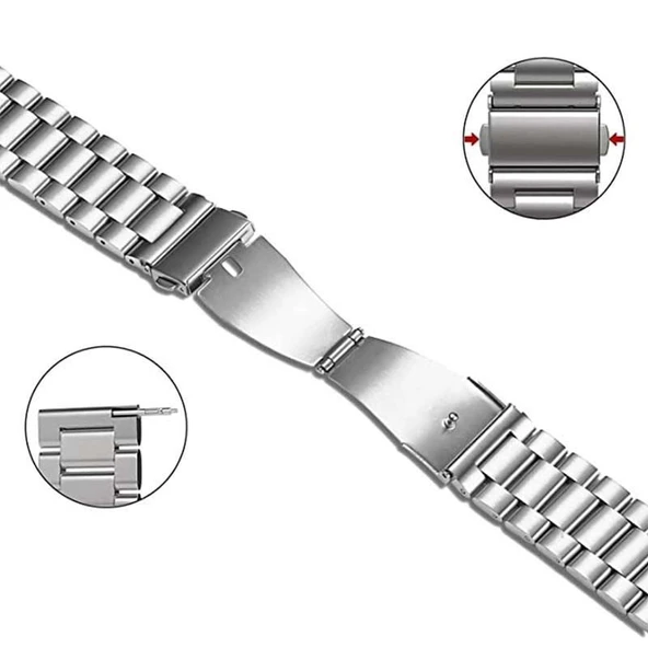 Samsung Galaxy Watch 6 40 43 44 47mm Uyumlu Kavisli Ironweft Döküm Çelik Metal Kordon  Gümüş - 4