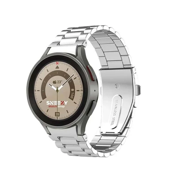 Samsung Galaxy Watch 6 40 43 44 47mm Uyumlu Kavisli Ironweft Döküm Çelik Metal Kordon  Gümüş