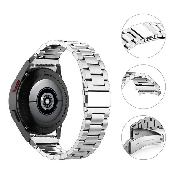 Samsung Galaxy Watch 6 40 43 44 47mm Uyumlu Kavisli Ironweft Döküm Çelik Metal Kordon  Gümüş - 3