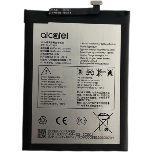 Alcatel TCL 10L Pil Batarya Tcl770h TLP038D7 ürün görseli