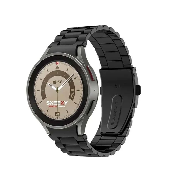 Samsung Galaxy Watch 4 5 Pro 40 42 44 45 46mm Uyumlu Kavisli Ironweft Döküm Çelik Metal Kordon  Siyah