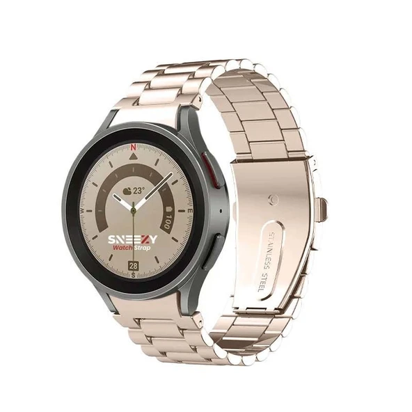 Samsung Galaxy Watch 6 40 43 44 47mm Uyumlu Kavisli Ironweft Döküm Çelik Metal Kordon  Starlight