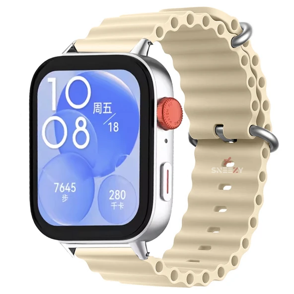 Huawei Watch Fit 3 İle Uyumlu Seaflex Ocean Tokalı Yumuşak Soft Silikon Kordon  Starlight