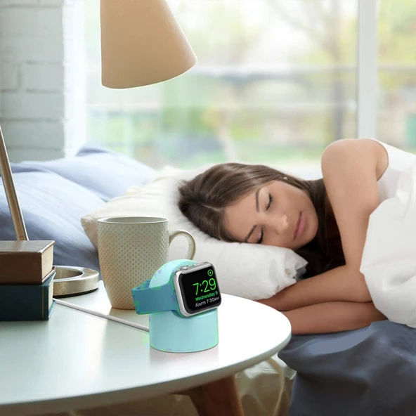 Apple Watch Uyumlu Silikon Akıllı Saat Şarj Standı  Mint - Resim 2