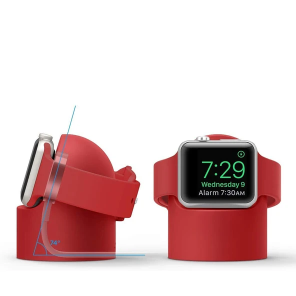 Apple Watch Uyumlu Silikon Akıllı Saat Şarj Standı  Kırmızı - 6