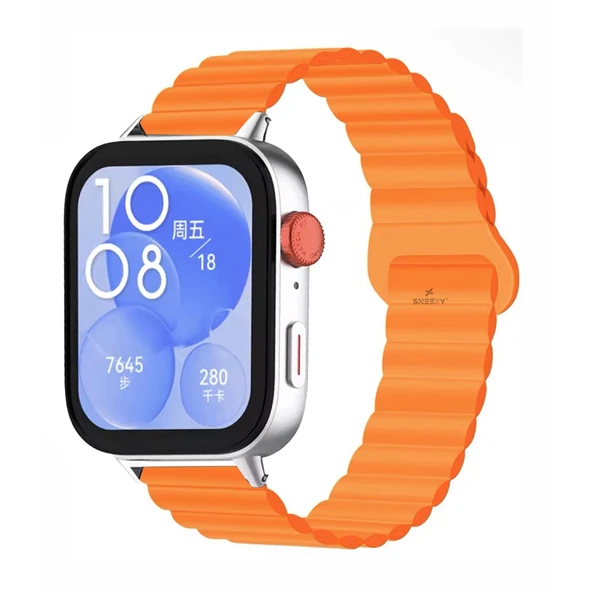Huawei Watch Fit 3 İle Uyumlu Duo Baklalı Magnetik Silikon Kordon  Turuncu