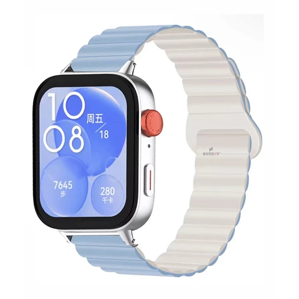 Huawei Watch Fit 3 İle Uyumlu Duo Baklalı Magnetik Silikon Kordon  Mavi ürün görseli