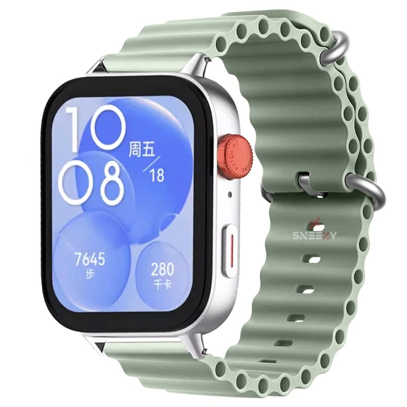 Huawei Watch Fit 3 İle Uyumlu Seaflex Ocean Tokalı Yumuşak Soft Silikon Kordon  Su Yeşili