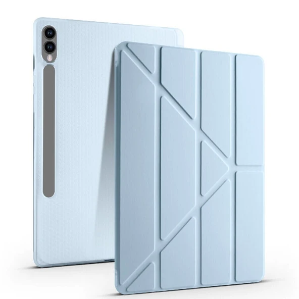 Samsung Galaxy Tab S7 Fe T735 / T737 / T730 12.4 İnç Katlanabilir Kalemlikli Standlı Akıllı Kılıf  Mavi
