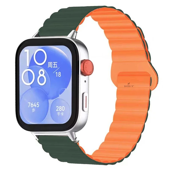 Huawei Watch Fit 3 İle Uyumlu Duo Baklalı Magnetik Silikon Kordon  Haki