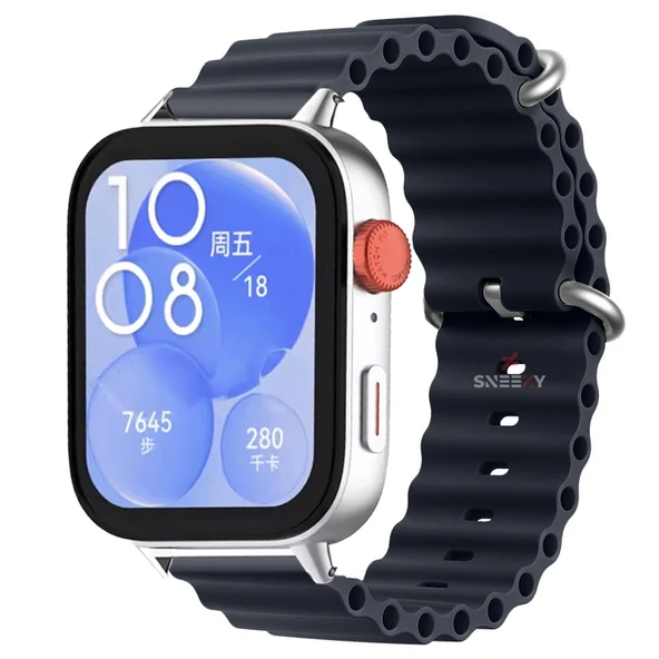 Huawei Watch Fit 3 İle Uyumlu Seaflex Ocean Tokalı Yumuşak Soft Silikon Kordon  Midnight