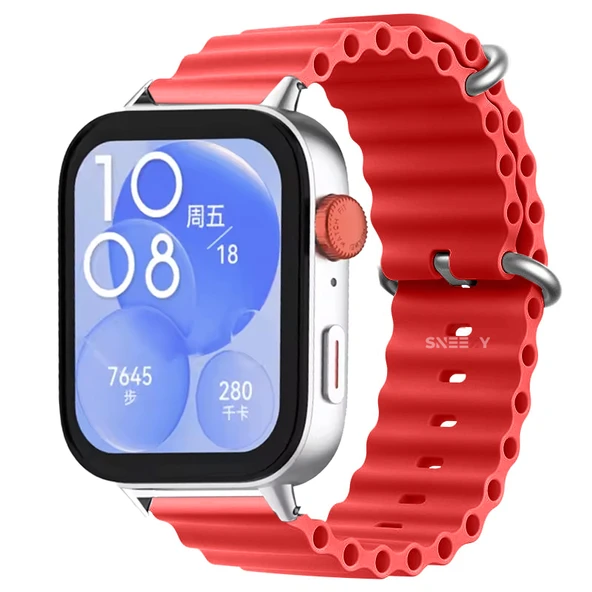 Huawei Watch Fit 3 İle Uyumlu Seaflex Ocean Tokalı Yumuşak Soft Silikon Kordon Kırmızı