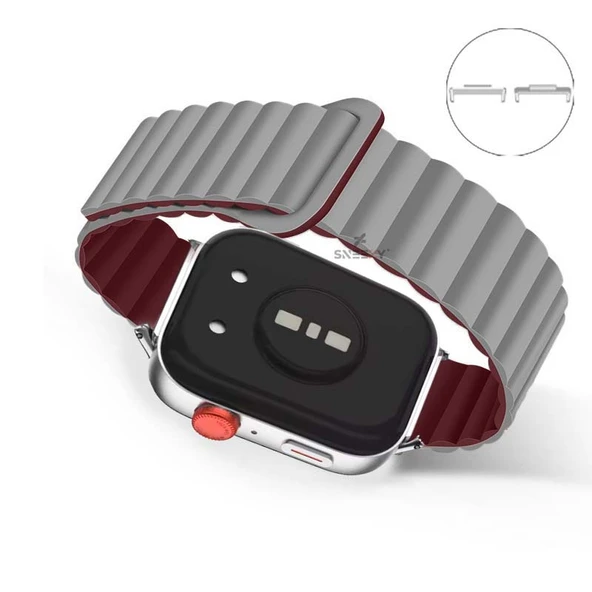 Huawei Watch Fit 3 İle Uyumlu Duo Baklalı Magnetik Silikon Kordon  Gri - Resim 2