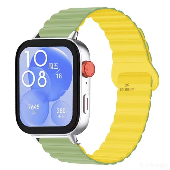 Huawei Watch Fit 3 İle Uyumlu Duo Baklalı Magnetik Silikon Kordon  Mint