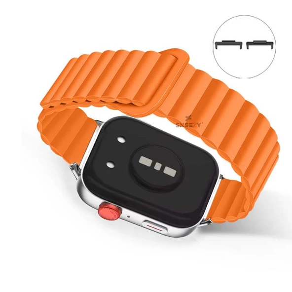 Huawei Watch Fit 3 İle Uyumlu Duo Baklalı Magnetik Silikon Kordon  Turuncu - 2