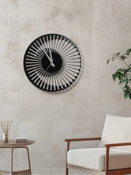 Modern Metal Duvar Saati - Dekoratif Siyah Yuvarlak Tasarım (Sessiz Mekanizma) 40 cm - 3