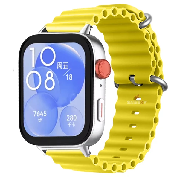 Huawei Watch Fit 3 İle Uyumlu Seaflex Ocean Tokalı Yumuşak Soft Silikon Kordon  Sarı