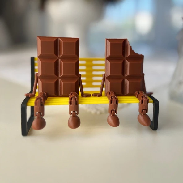 2'li Çikolata Barı Dekoratif Figür Seti - Isırılmış ve Bütün - Masaüstü Süs
