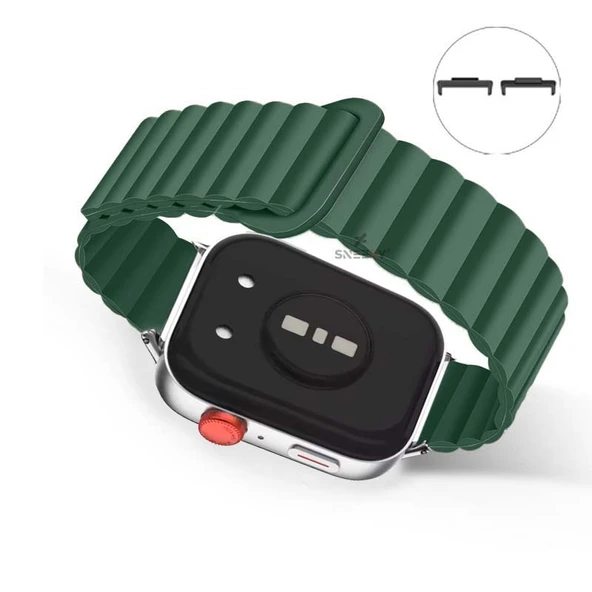 Huawei Watch Fit 3 İle Uyumlu Duo Baklalı Magnetik Silikon Kordon  Koyu Yeşil - 2