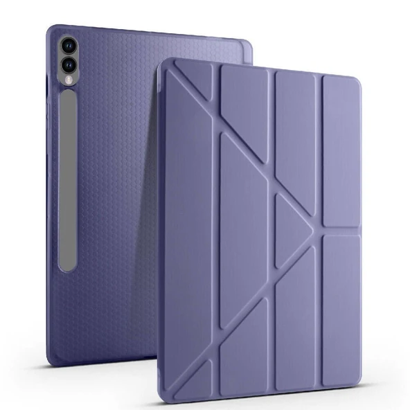 Samsung Galaxy Tab S7 Fe T735 / T737 / T730 12.4 İnç Katlanabilir Kalemlikli Standlı Akıllı Kılıf  Lavanta