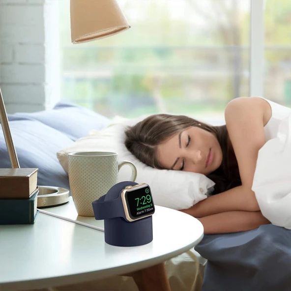 Apple Watch Uyumlu Silikon Akıllı Saat Şarj Standı  Lacivert - Resim 2