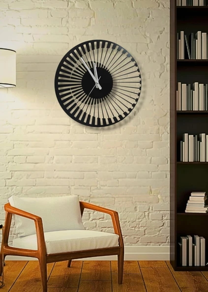 Modern Metal Duvar Saati - Dekoratif Siyah Yuvarlak Tasarım (Sessiz Mekanizma) 40 cm - 4