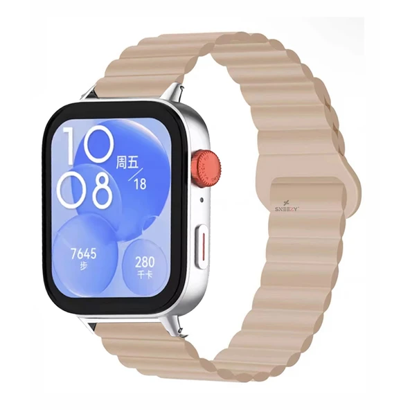 Huawei Watch Fit 3 İle Uyumlu Duo Baklalı Magnetik Silikon Kordon  Starlight