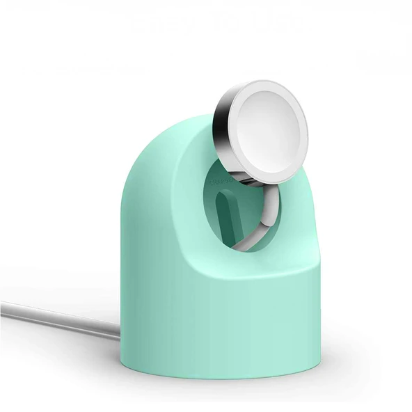 Apple Watch Uyumlu Silikon Akıllı Saat Şarj Standı  Mint - Resim 3