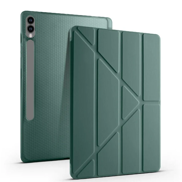 Samsung Galaxy Tab S7 Fe T735 / T737 / T730 12.4 İnç Katlanabilir Kalemlikli Standlı Akıllı Kılıf  Haki