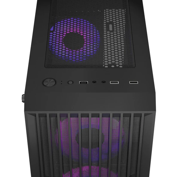 Rampage Kasa Lyra Mesh Temperli Siyah 3x2Cm RGB Fan M-Atx Mid-T Gaming (Power Yok) - 3