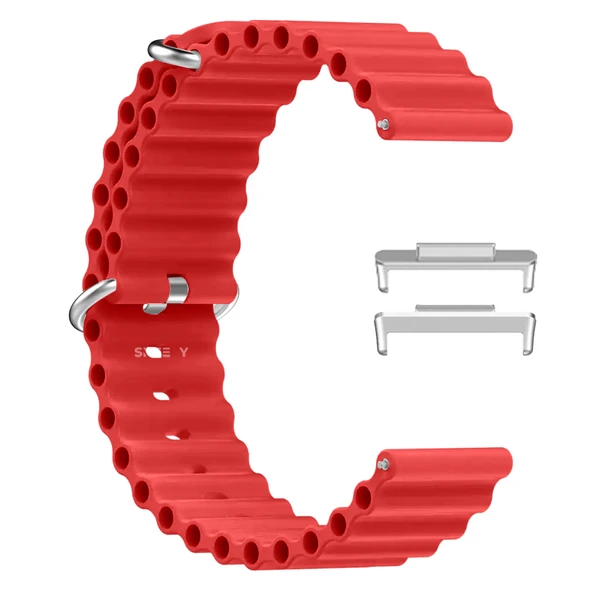 Huawei Watch Fit 3 İle Uyumlu Seaflex Ocean Tokalı Yumuşak Soft Silikon Kordon Kırmızı - 3