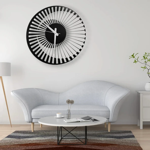 Modern Metal Duvar Saati - Dekoratif Siyah Yuvarlak Tasarım (Sessiz Mekanizma) 40 cm - 2
