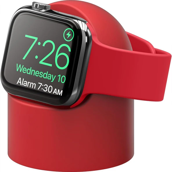Apple Watch Uyumlu Silikon Akıllı Saat Şarj Standı  Kırmızı