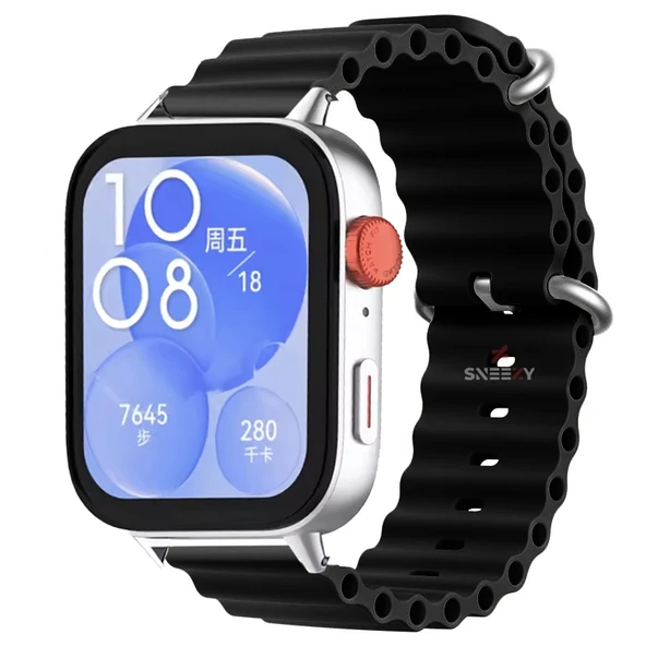 Huawei Watch Fit 3 İle Uyumlu Seaflex Ocean Tokalı Yumuşak Soft Silikon Kordon  Siyah