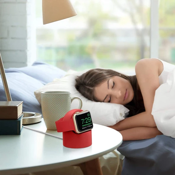 Apple Watch Uyumlu Silikon Akıllı Saat Şarj Standı  Kırmızı - 2