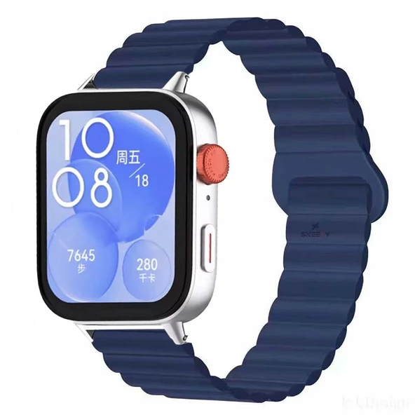 Huawei Watch Fit 3 İle Uyumlu Duo Baklalı Magnetik Silikon Kordon  Lacivert