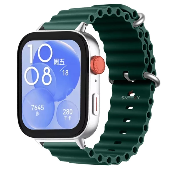 Huawei Watch Fit 3 İle Uyumlu Seaflex Ocean Tokalı Yumuşak Soft Silikon Kordon  Haki