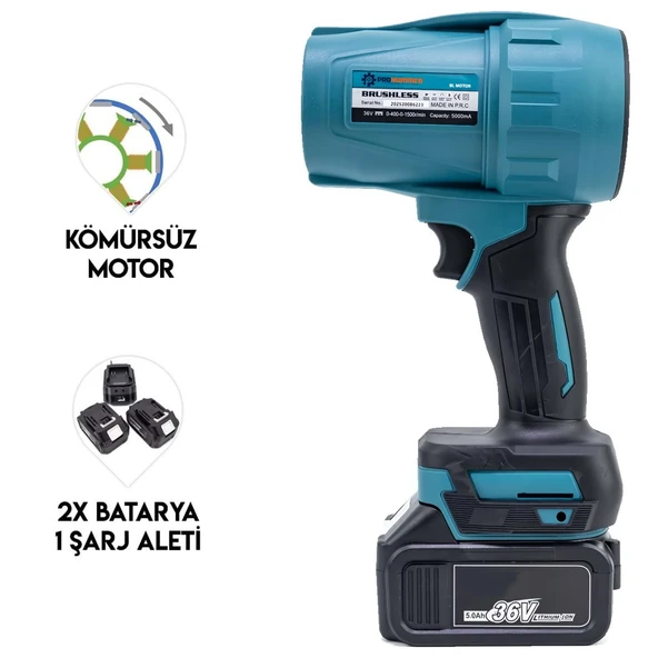 Prohummer PH280 Kömürsüz Çift Akülü Hava Üfleme Makinesi 36v 5ah (Mavi) - 2