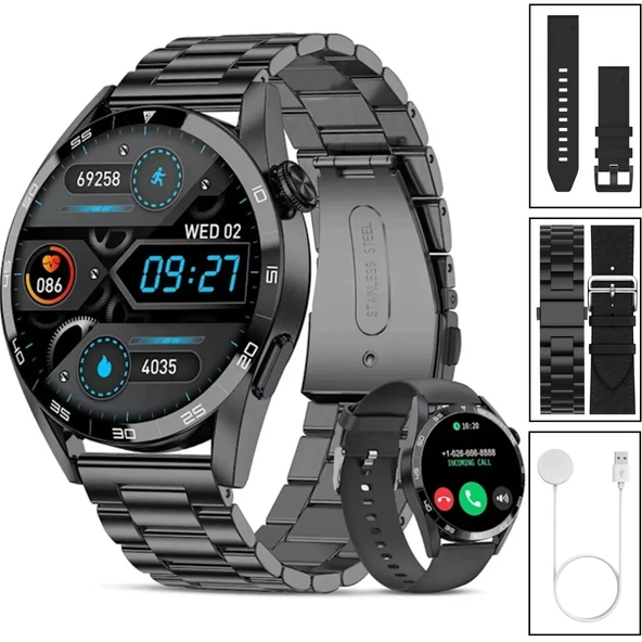 Watch GT3 PRO Siyah Erkek Akıllı Saat, Klasik AMOLED Sesli Görüşme,NFC Android iPhone Huawei Xiaomi Uyumlu 8 9 10