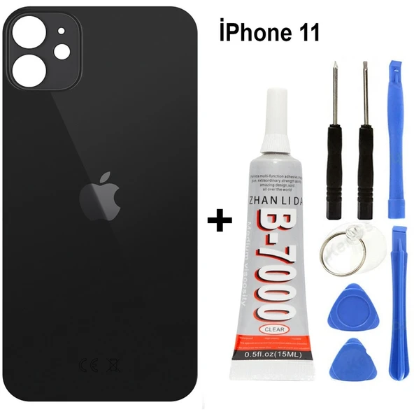 iPhone Uyumlu 11 Arka Cam Batarya Pil Kapağı + Yapıştırıcı + Tamir Set - Siyah ürün görseli
