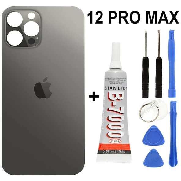 iPhone Uyumlu 12 Pro Max Arka Batarya Pil Kapağı +yapıştırıcı +tamir Set - Gümüş ürün görseli