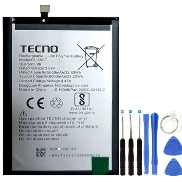 Tecno Spark 7 Kf6 Pil Batarya Bl-58ct+tamir Set 6000 Mah ürün görseli
