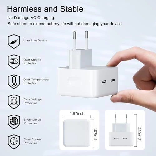 Apple iPhone Uyumlu USB-C - Lighting 35W Hızlı Şarj Cihazı Çift Çıkışlı Aynı Anda 2 Cihaz Şarjı imkanı. - Resim 5